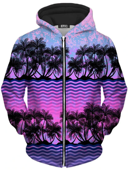 Unisex Reißverschluss Hoodie mit farbigem Baum-Motiv, bunter Print Kapuzenpullover