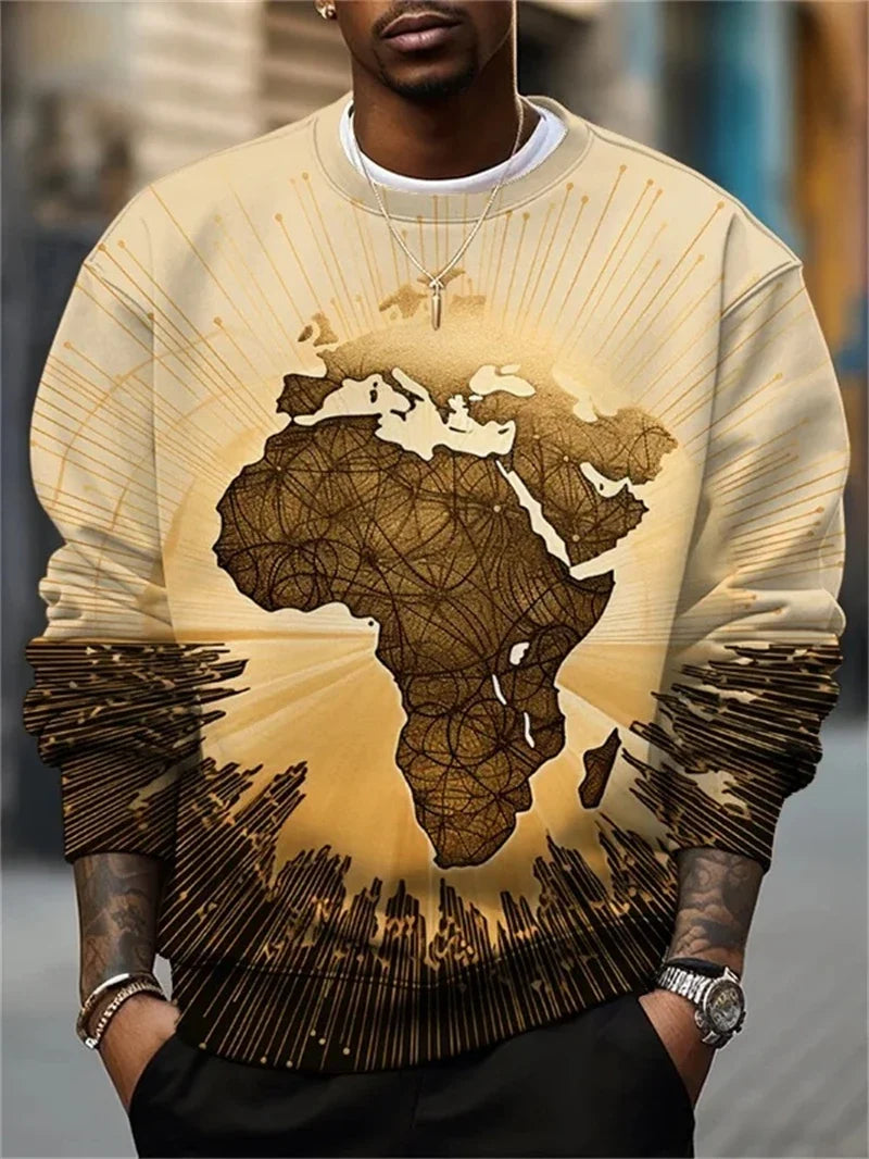 Herren Rundhals-Sweatshirt mit Afrika-Motiv und Augenprint, Weiß