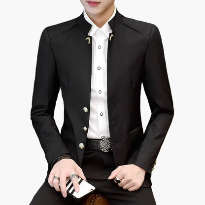 Herren Modernes Business Sakko mit Stehkragen – Eleganter Blazer für Büro & Freizeit