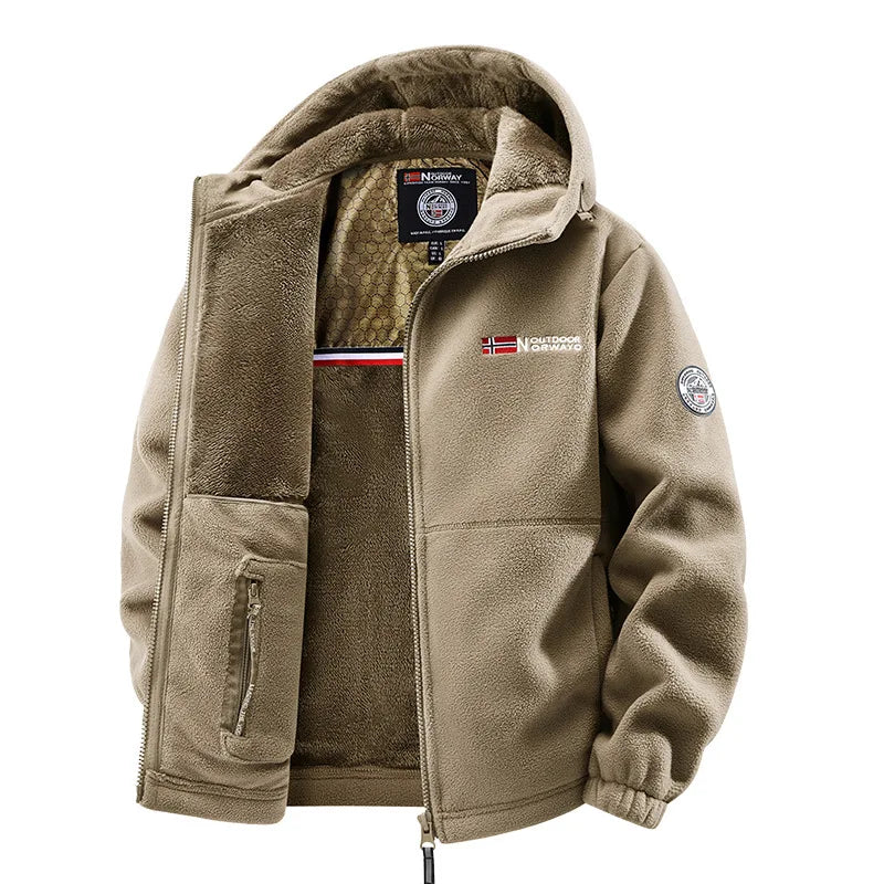 Herren Fleecejacke mit Kapuze und Plüschfutter, warm und weich, Reißverschluss, für Outdoor