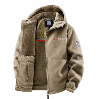 Herren Fleecejacke mit Kapuze und Plüschfutter, warm und weich, Reißverschluss, für Outdoor