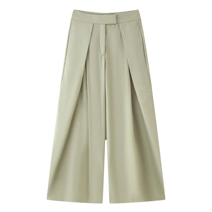 Damen Weite Culotte Hose mit Falten Kurz Weites Bein