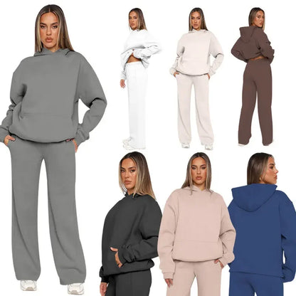 Damen Freizeit Trainingsanzug Set mit Kapuzenpullover – Modisches Lounge-Outfit für Alltag und Freizeit