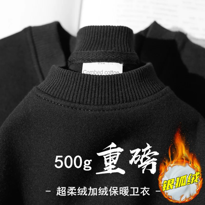 Unisex Langarm Sweatshirt Pullover mit Rundhalsausschnitt warm gefüttert