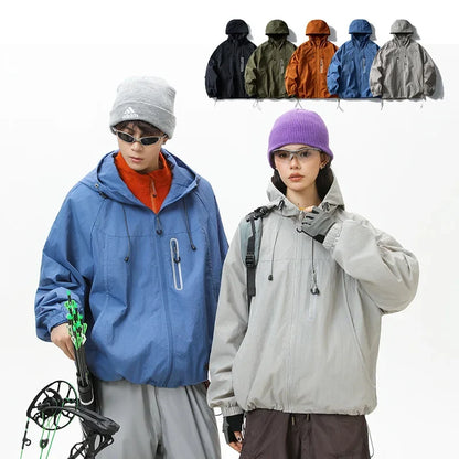 Unisex Leichte Kapuzenjacke Windbreaker mit Reißverschlusstasche