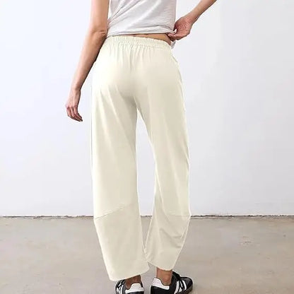 Damen Freizeithose Weites Bein Elastischer Bund Bequeme Stoffhose