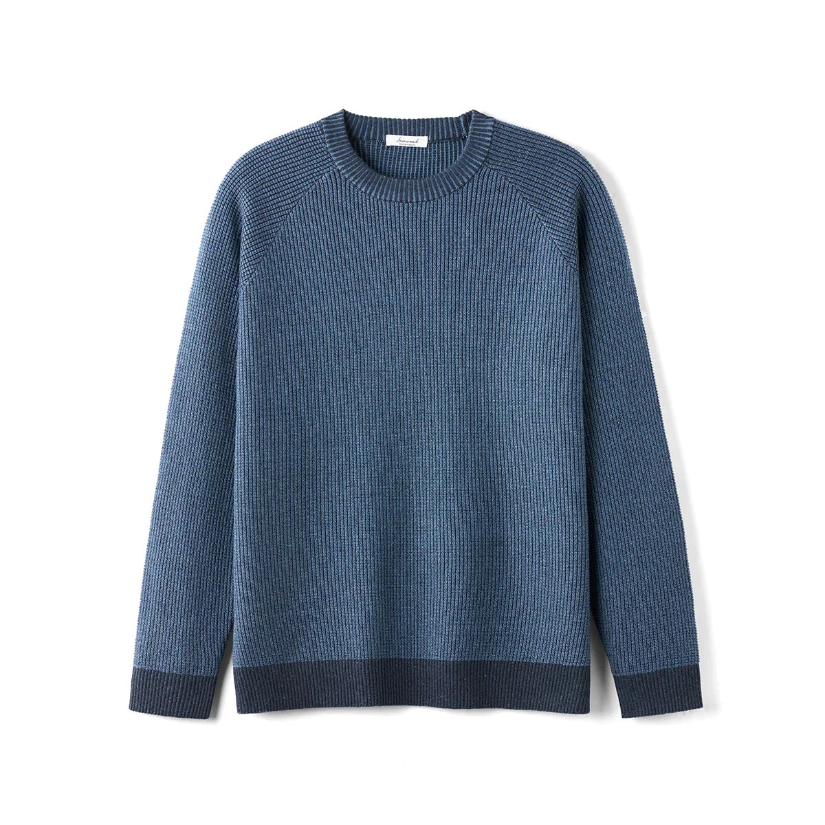 Gerippter Pullover für Herren, Rundhals, Langarm, Blau