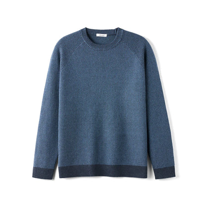 Gerippter Pullover für Herren, Rundhals, Langarm, Blau