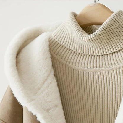 Damen Kurzmantel mit Kapuze Braun Kunstfellfutter Teddyfutter