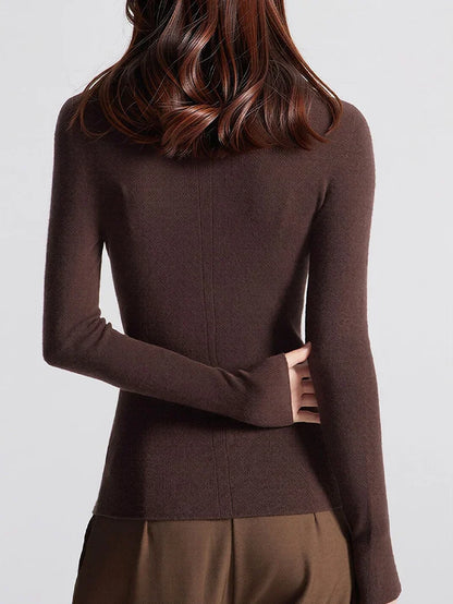 Damen Langarmshirt Rundhals Basic Slim Fit Pullover Gerippt