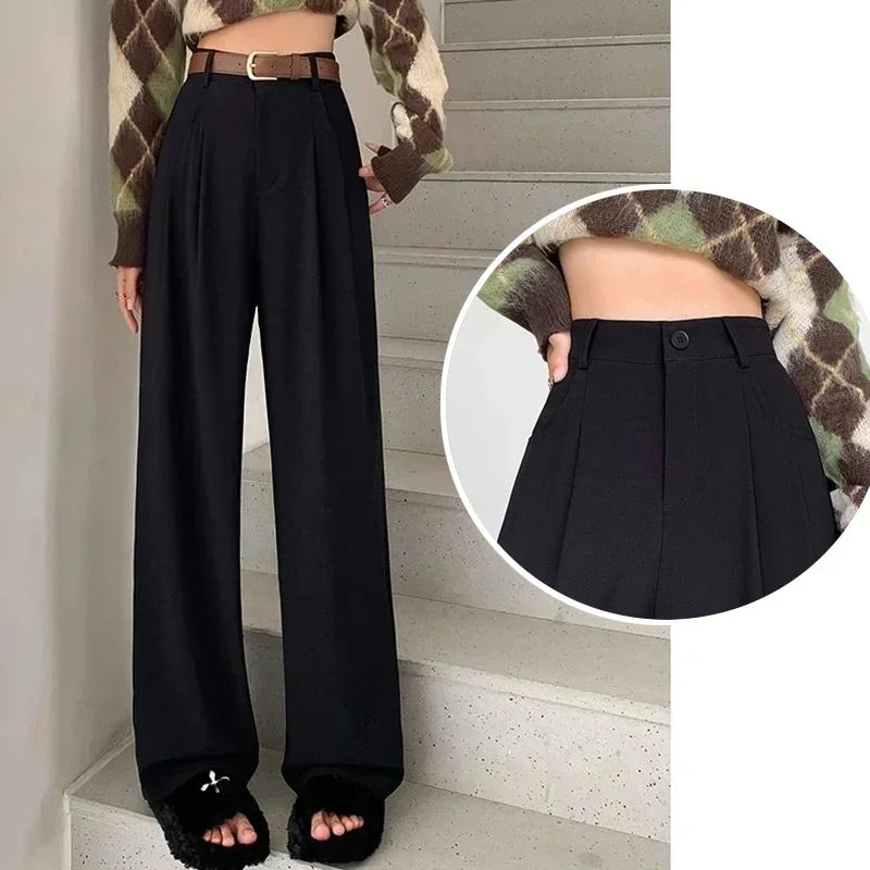 Damen Weite Hose High Waist Bundfalten Business Elegant