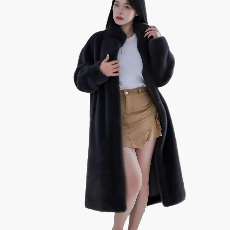 Damen Kuscheliger Langer Plüschmantel – Eleganter Wintermantel für Alltag & Freizeit