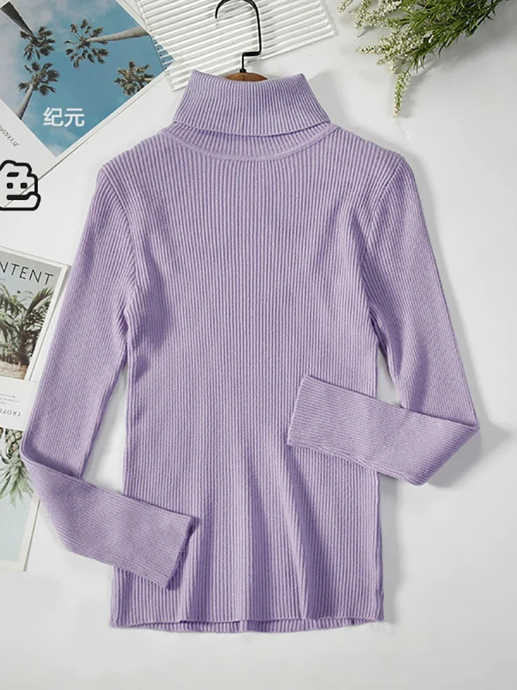 Gerippter Damen Rollkragenpullover Langarm Slim Fit