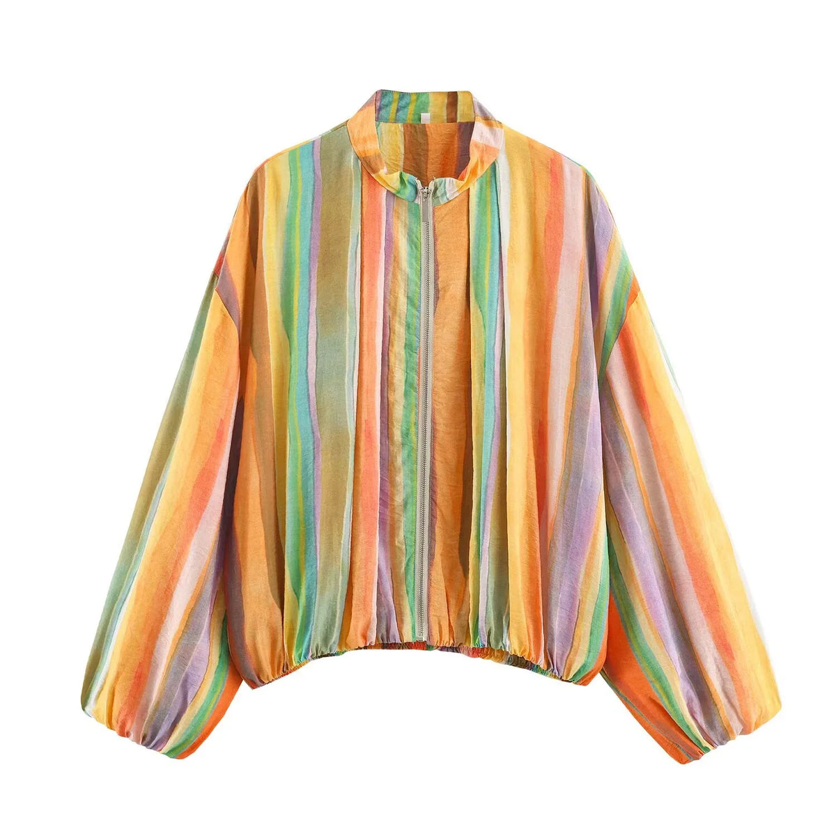 Damen Leichte Jacke mit Reißverschluss und Stehkragen, Puffärmeln