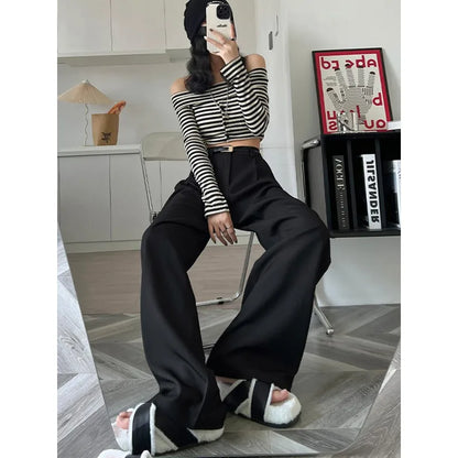 Damen Weite Hose Grau Hochtailliert Plissee