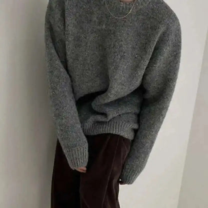 Grauer Strickpullover Rundhals für Herren, Langarm, Grobstrick