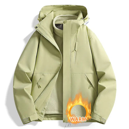 Unisex Outdoor Jacke mit Kapuze und Reißverschluss, warm gefüttert
