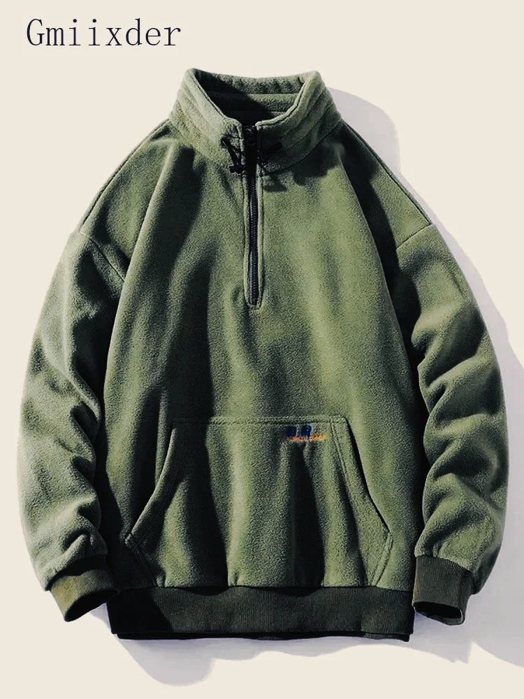 Fleecejacke Stehkragen Reißverschluss Aufnäher Langarm Beige
