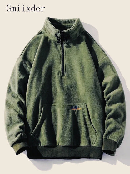 Fleecejacke Stehkragen Reißverschluss Aufnäher Langarm Beige