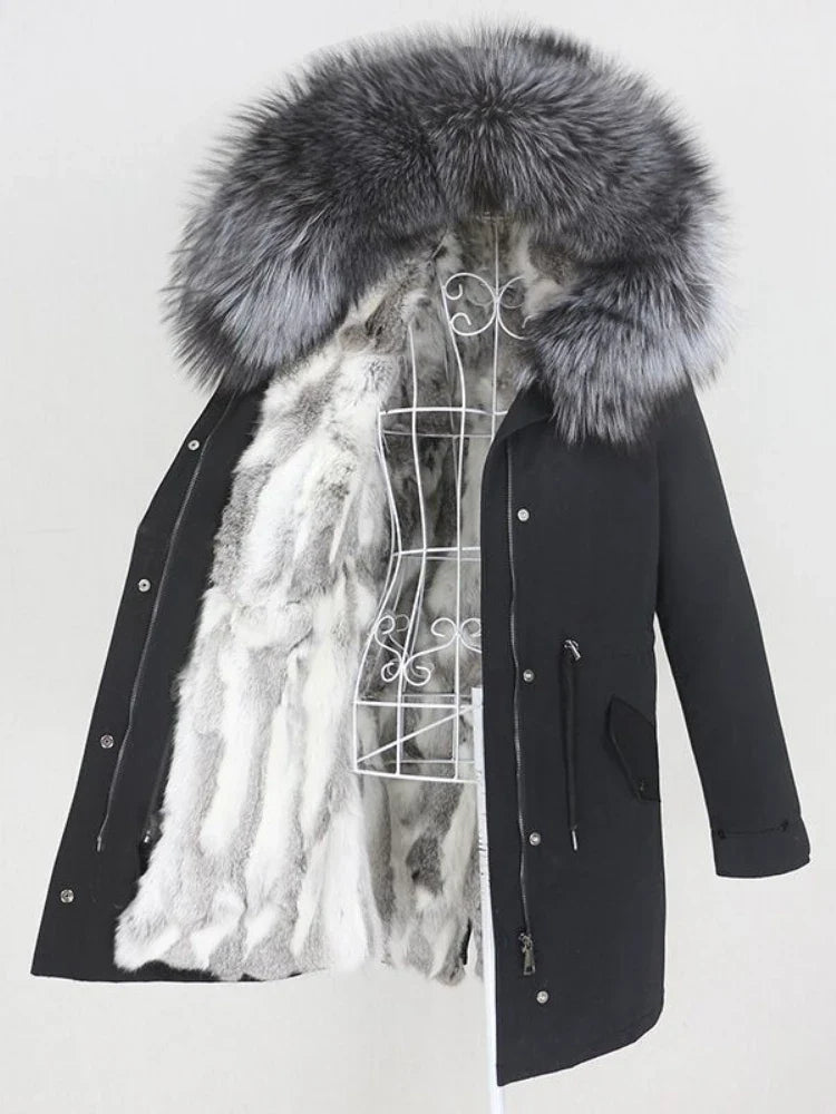 Winterparka mit Kapuze und Futter in Felloptik