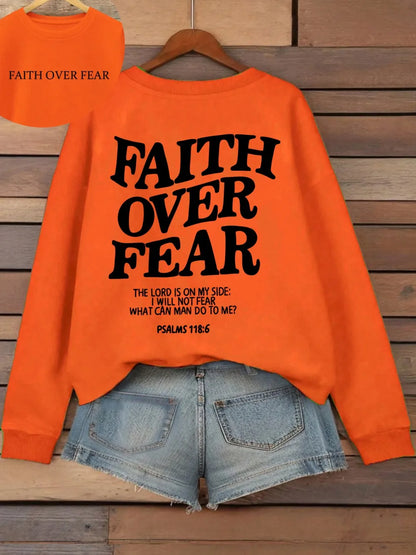 Hoodie mit Kapuze und "Faith Over Fear" Druck, lockere Passform