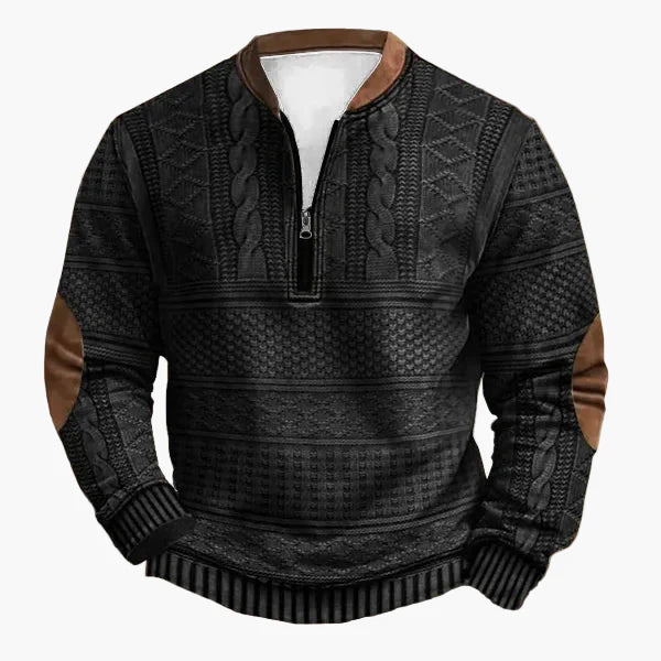 Herren Strickpullover im Vintage-Stil mit Reißverschluss – Modischer Freizeit-Sweater mit Kunstleder-Details