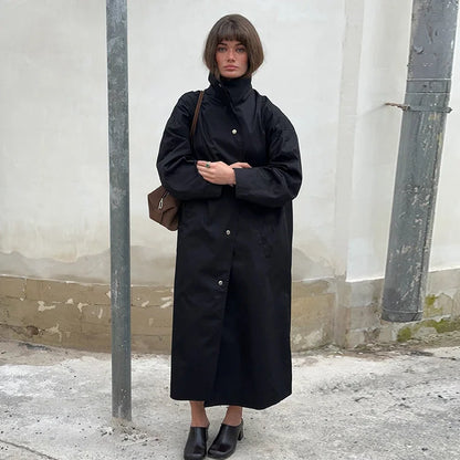 Damen Langer Mantel Übergroßer Trenchcoat mit Stehkragen und weiten Ärmeln