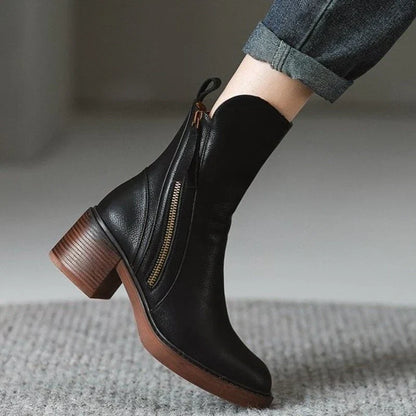 Damen Stiefelette mit seitlichem Reißverschluss, Blockabsatz