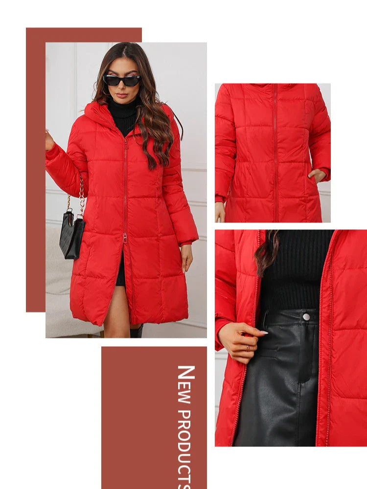 Damen Winter Steppmantel mit Kapuze – Modischer langer Puffer für Alltag & Freizeit