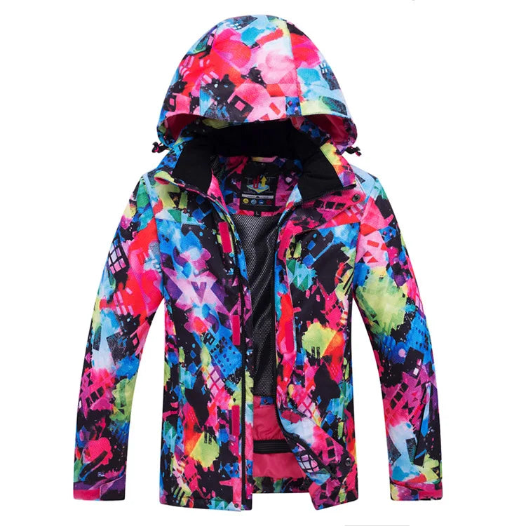 Bunte Outdoor Jacke mit Kapuze und Reißverschluss, Wasserabweisende Windjacke für Damen