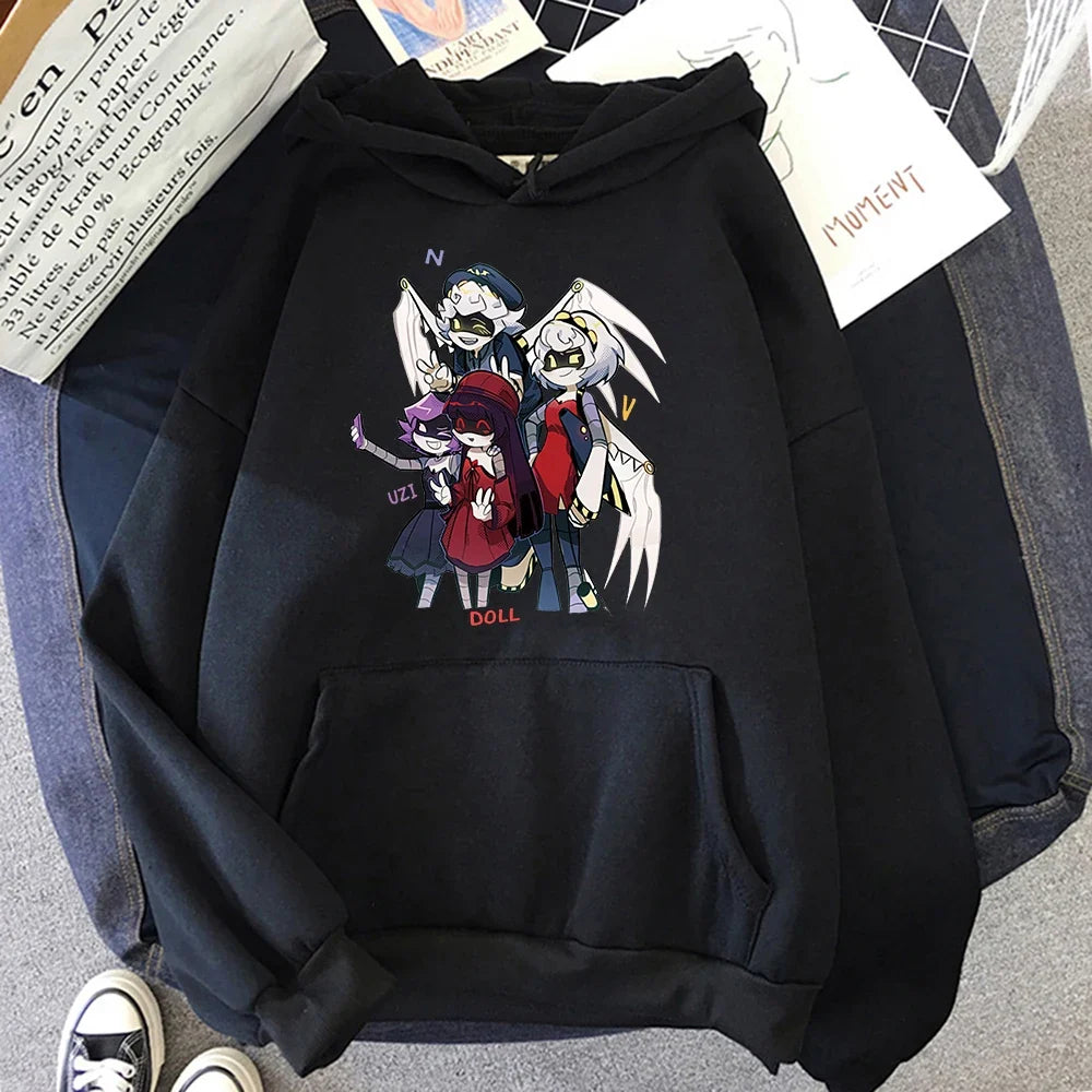 Hoodie mit Kapuze & Kängurutasche – Cartoon-Charakter-Print