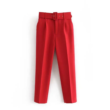 Damen Stoffhose mit hohem Bund, geradem Bein & Gürtel