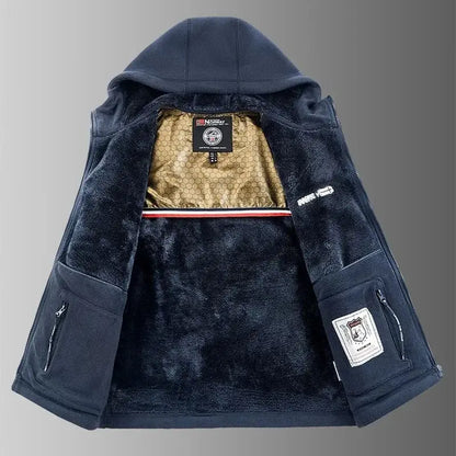 Herren Fleecejacke mit Kapuze und Plüschfutter, durchgehendem Reißverschluss