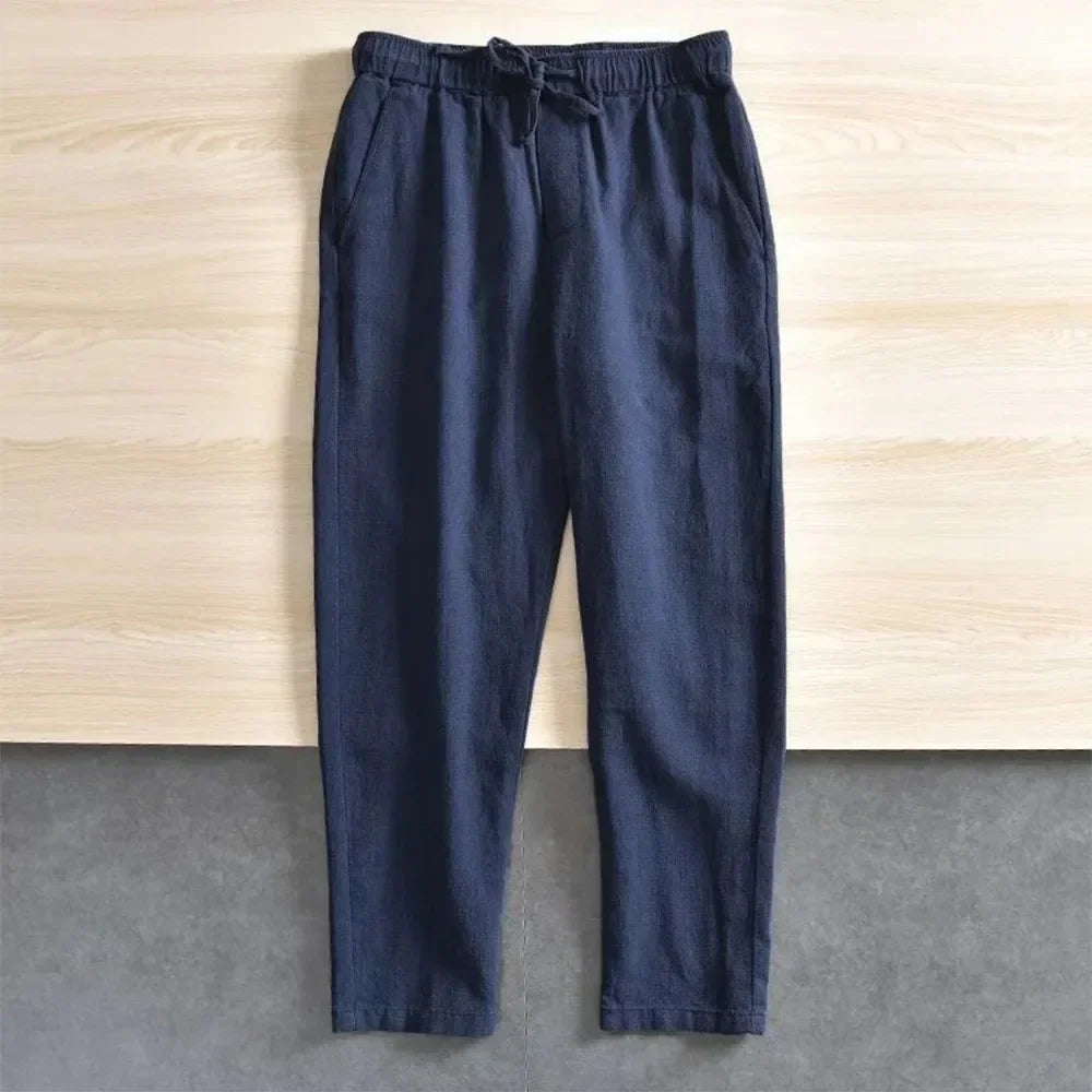 Leichte Hose aus Leinenstoff mit elastischem Bund – Weiß