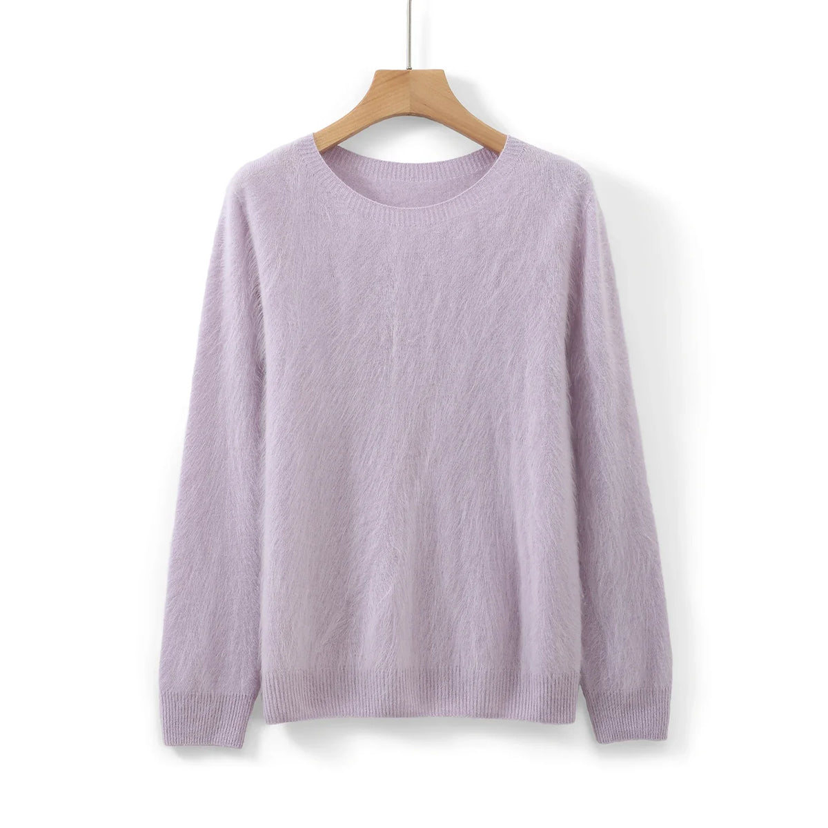 Damen Pullover flauschig weich Rundhalsausschnitt Langarm Strickpullover