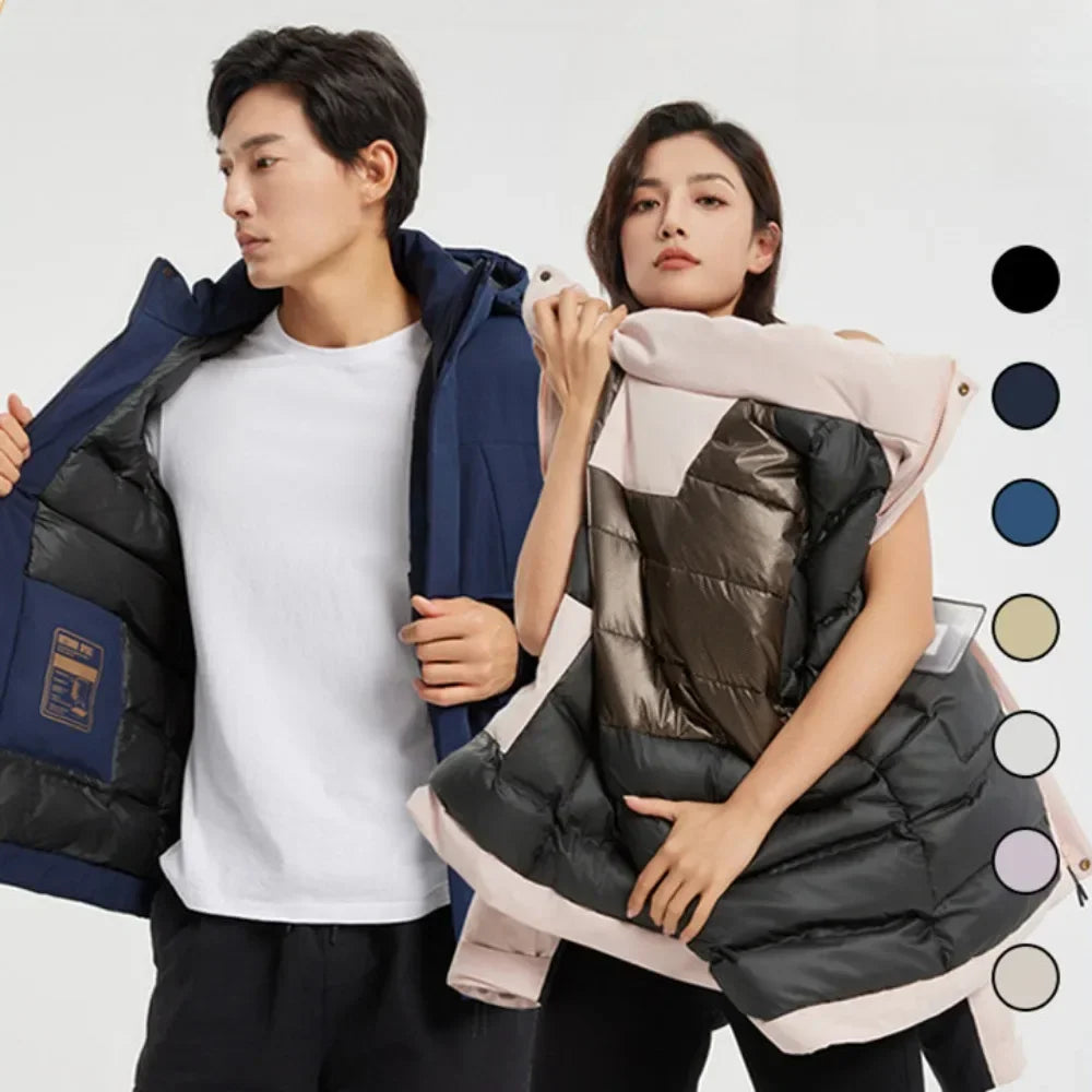 Unisex Winterjacke mit Kapuze und Reißverschluss, gepolstert