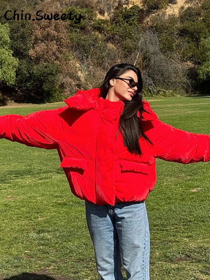 Damen Steppjacke mit Kapuze, kurzer Puffer-Stil, einfarbig, gefüttert