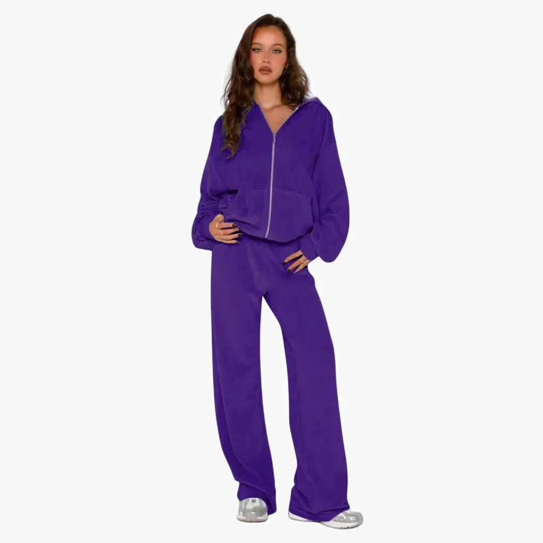 Damen Freizeit Trainingsanzug mit Kapuze – Zweiteiliges Set im modernen Streetwear-Stil