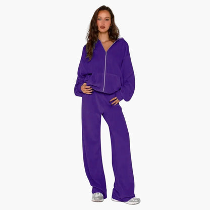 Damen Freizeit Trainingsanzug mit Kapuze – Zweiteiliges Set im modernen Streetwear-Stil
