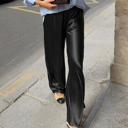 Damen Weite Bein Hose glänzend – Elegante Hose mit weitem Bein in verschiedenen Farben