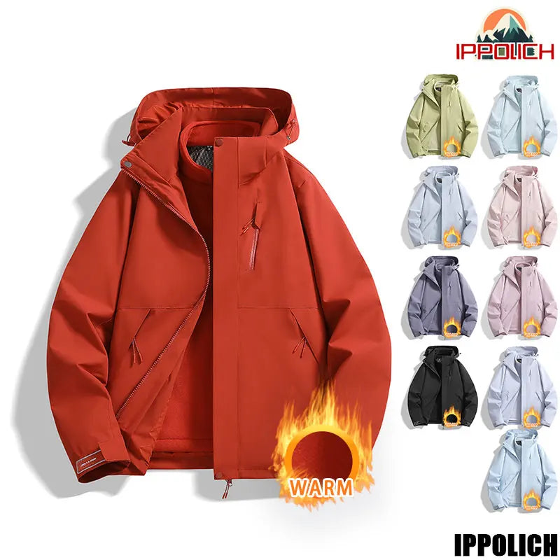 Unisex Outdoor Jacke mit Kapuze und Reißverschluss, warm gefüttert