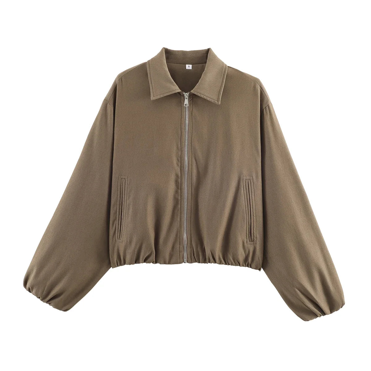 Damen Cropped Jacke Reißverschluss Stehkragen Langarm