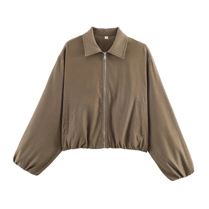 Damen Cropped Jacke Reißverschluss Stehkragen Langarm