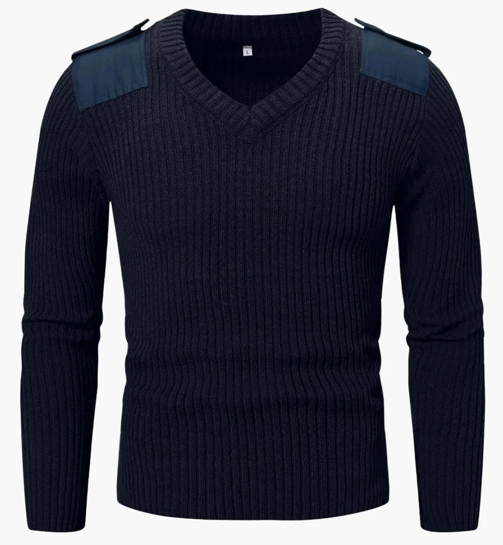 Herren Strickpullover im Militärstil – Klassischer V-Ausschnitt, robuster Alltagsbegleiter