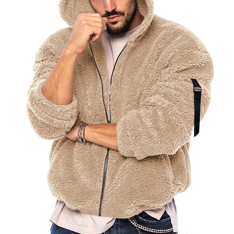 Herren Hoodie Teddyfleece Jacke mit Reißverschluss Kapuze