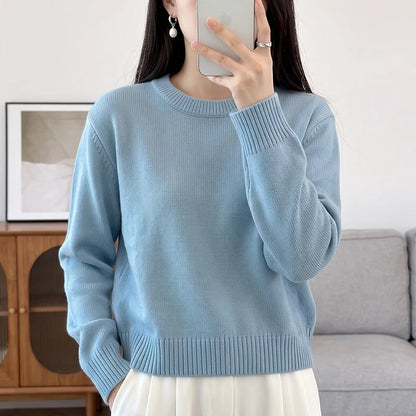 Damen Pullover Rundhals Langarm Strickpullover