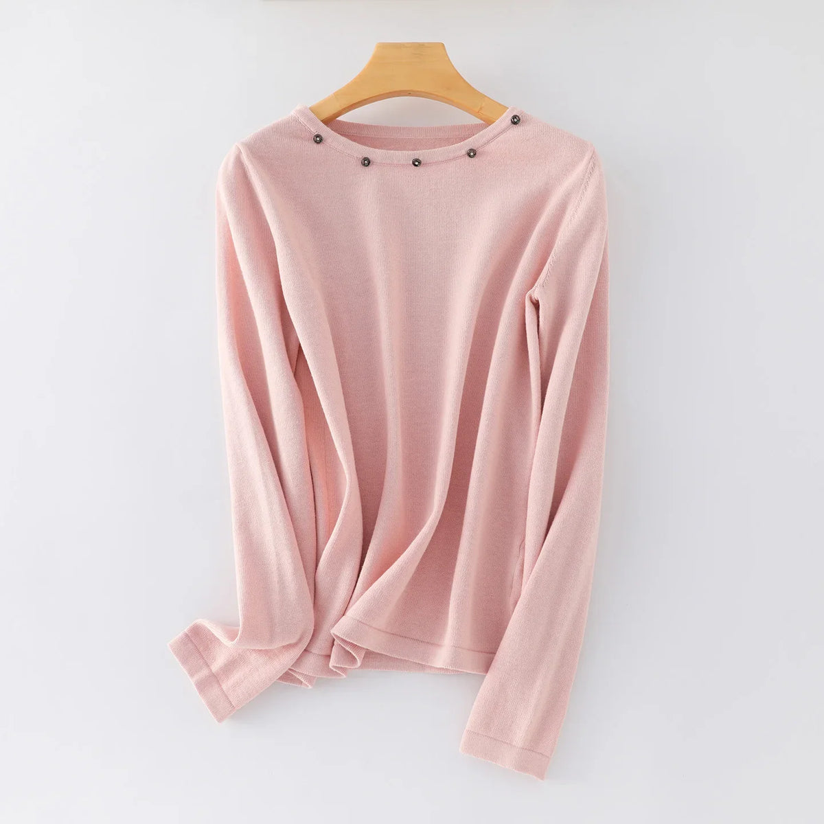 Damen Langarmshirt mit Rundhalsausschnitt & Zierknöpfen, Weicher Stoff, Mehrfarbig