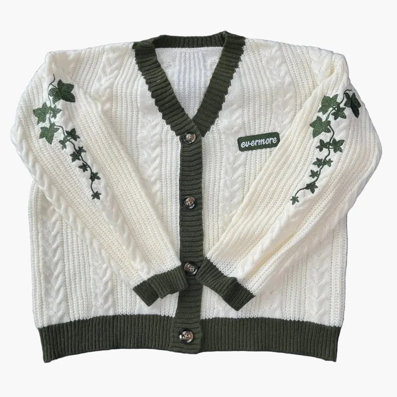 Damen Strickjacke im Vintage-Stil mit Blumenstickerei – Perfekt für Freizeit und Alltag