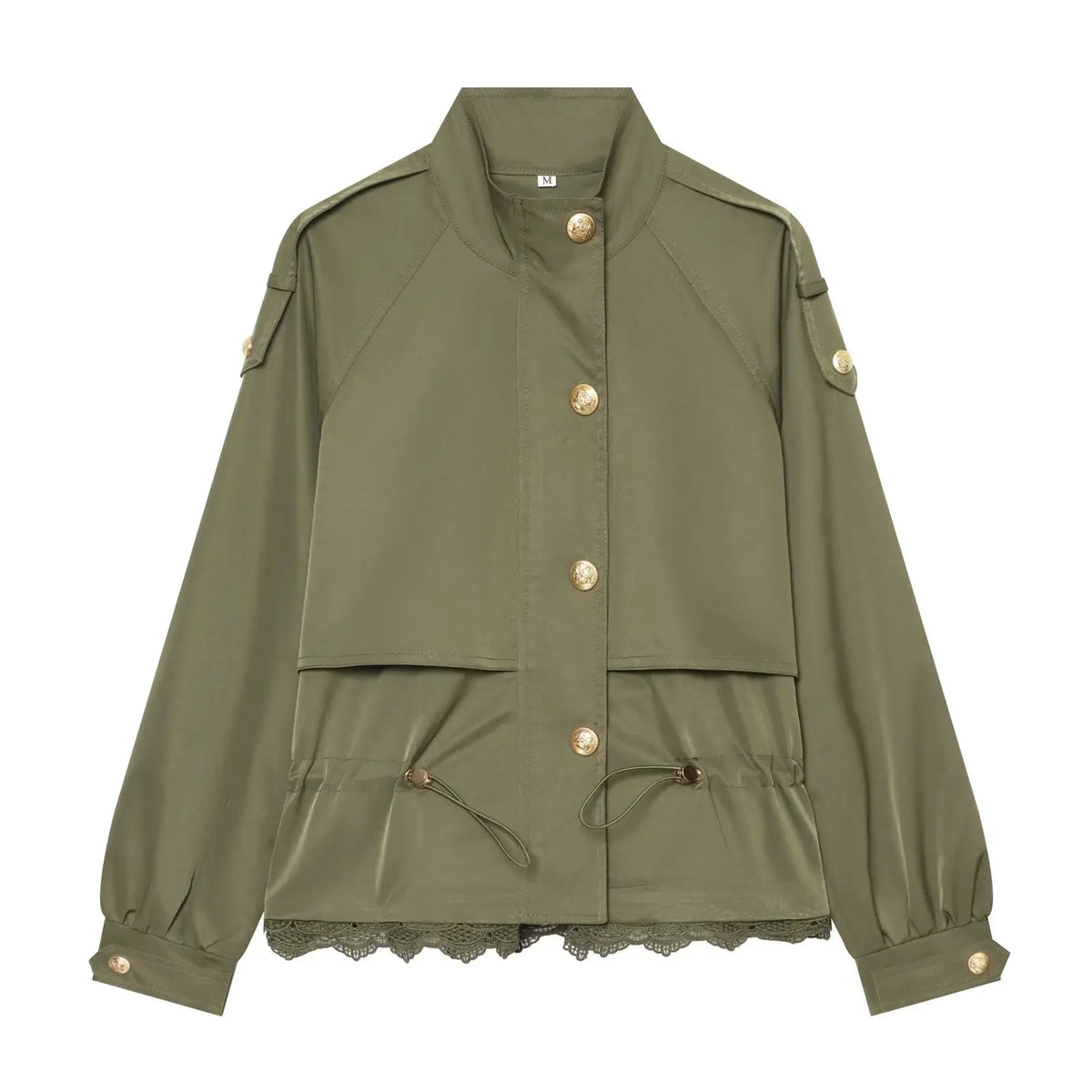 Damen Jacke mit Stehkragen, Schnürzug und Häkelspitze, Verschiedene Farben