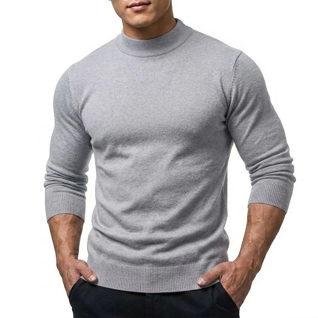 Herren Mock Neck Pullover Slim Fit Feinstrick Rollkragenpullover